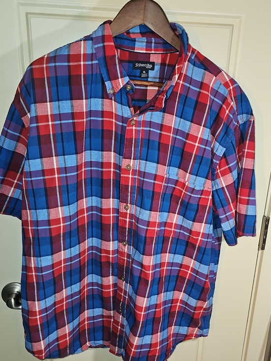 St. John's Bay Other - St. John's Bay Blue and Red Plaid Short-Sleeve Button-Down Shirt Size XL